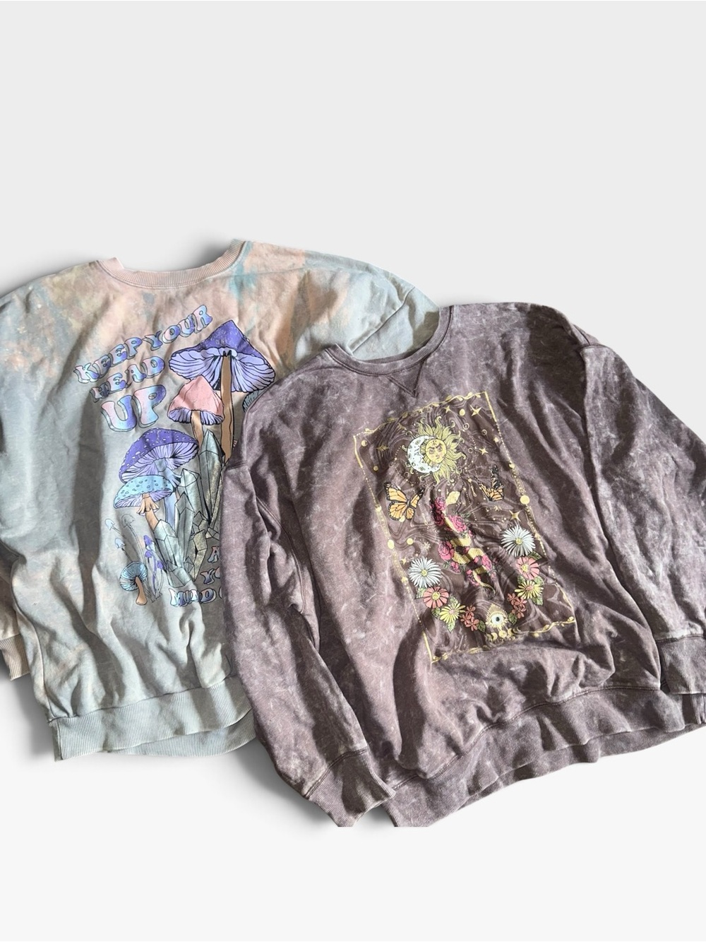 Tie-Dye Graphic Crewneck Sweatshirts- Mushroom & Floral Prints
